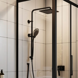 Douche vierkant, zwart opbouw