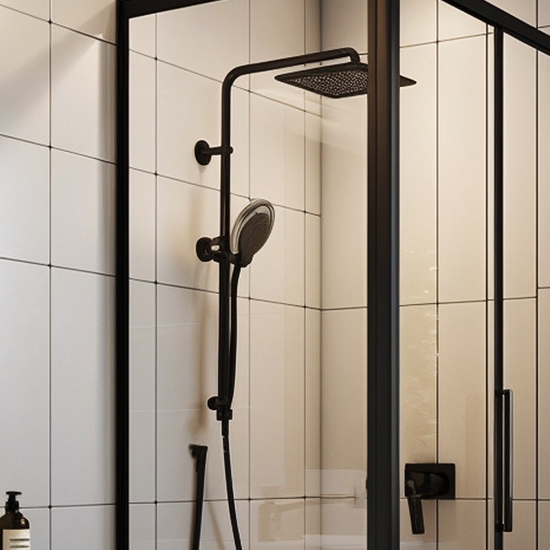 Douche vierkant, zwart opbouw