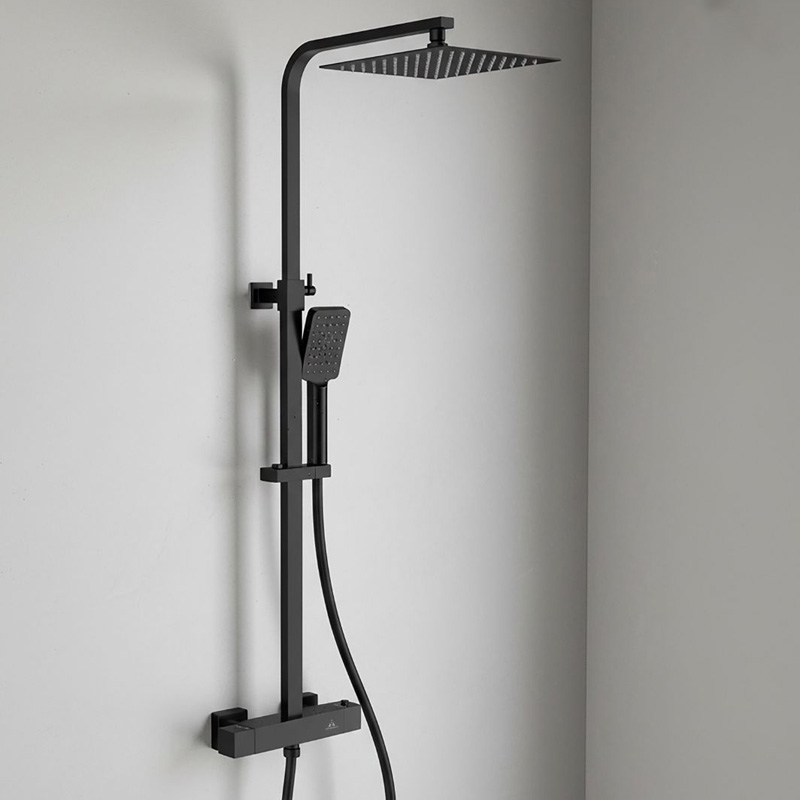 Douche vierkant, zwart opbouw
