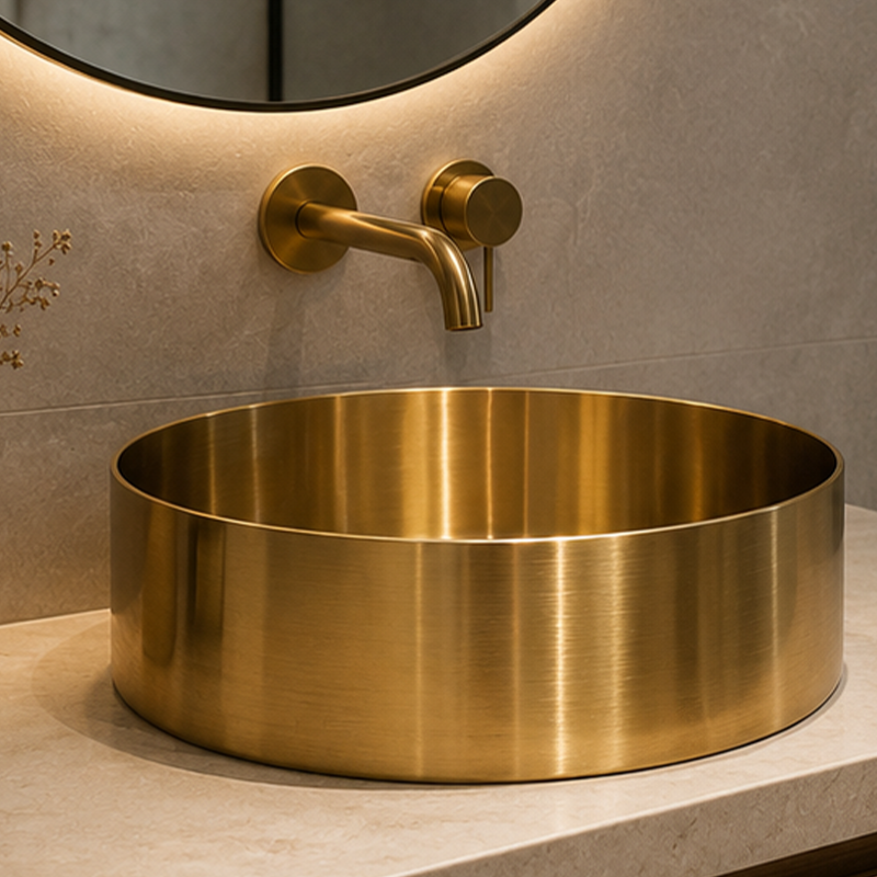 Wasbak rond, stainless steel goudkleurig
