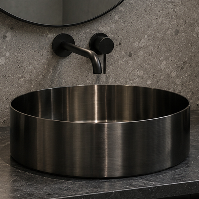 Wasbak rond, stainless steel brushed gun metal